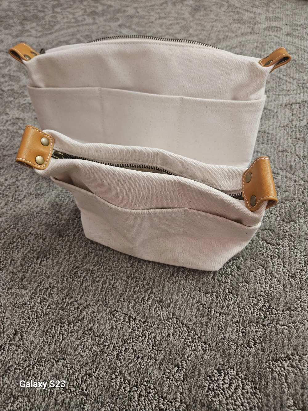 2 Canvas Inner Bag Zipper Clutch Bag Multifunctional Cosmetic Bag, Beige